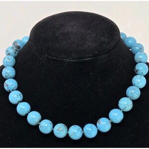 VINTAGE WHITNEY KELLY 14MM TURQUOISE NECKLACE STERLING CLASP SIGNED 17.5"